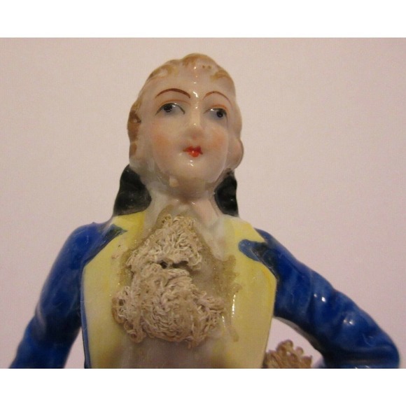 Vintage Colonial Man Porcelain Figure Lace Cuffs and Neck Tie Hand Painted Made - Picture 3 of 12